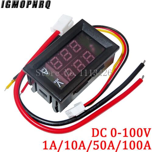 DC 0-100V 10A Digital Voltmeter Ammeter Dual Display Voltage Detector Current Meter Panel Amp Volt Gauge 0.28" Red Blue LED