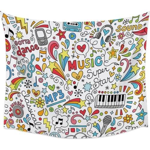 Color Music Doodling Wall Tapestry Home Wall Decor Tapestry Cover Beach Towel Picnic Mat Yoga Mat
