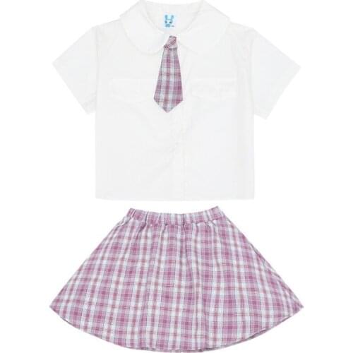Childrens Jk Uniform Suits for Girls Pink Plaid Skirt+ White Shirt 2pcs Set for Girls with Tie Clothing Sets Baby Girl Sundress