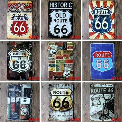 Route 66 Vintage Metal Tin Sign Plaque Retro Garage Wall Decor Home Bar Pub Club Man Cave Gas Station Art Painting Wall Sticker