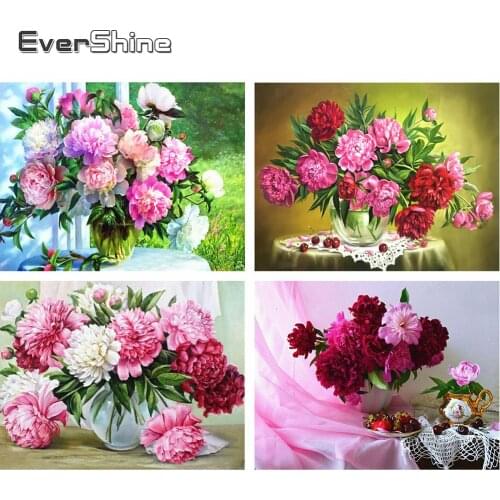 Evershine Diamond Painting Flowers Cross Stitch Kit Full Square Mosaic Embroidery Rhinestone Pictures Christmas Home Decoration