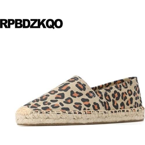Harajuku large size retro canvas shoes old peking cloth flats hemp espadrilles striped denim leopard print jeans round toe women