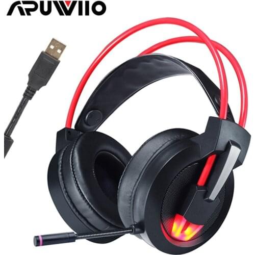 Gaming Headset Casque USB Stereo 7.1 Surround Sound with Microphone Led Light Big Earmuff Game Headphones for Computer PC Gamer