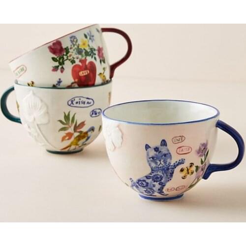 American Ceramic Hand Painted Breakfast Cup Three Dimensional Relief Cup Coffee Cup