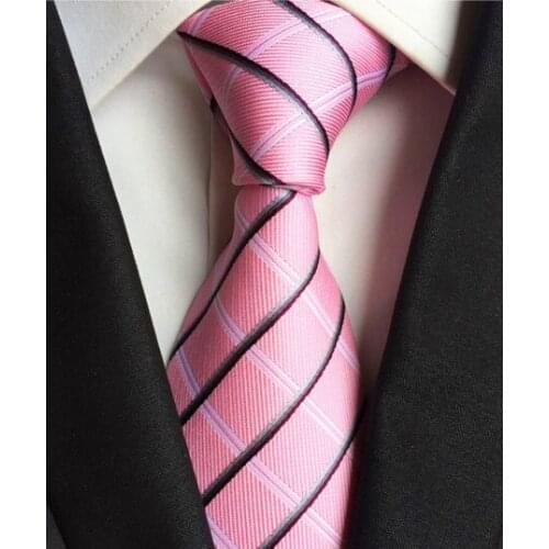 8cm Men Formal Ties Pink Plaids with Striped Business Necktie