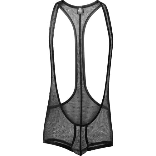 Mens Sexy Panties Jumpsuit Irregular Mesh Strap Men Underwear Boxers Transparent Cueca Masculina