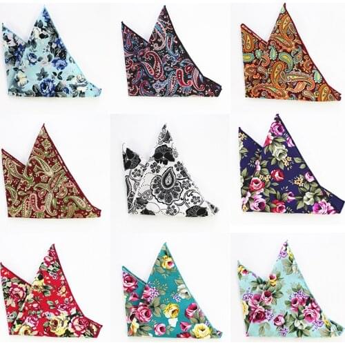 RBOCOTT Mens Printed Cotton Hankerchiefs Floral & Paisley Pocket Squares Vintage Hanky Business Towel Wedding Party Accessory