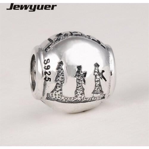 Nacht Religious Silent Night Vintage charms 925 Sterling Silver jewelry charm Fit beads Bracelets DIY Memnon fine jewelry BE201
