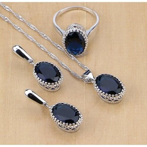 Natural 925 Sterling Silver Jewelry Blue Cubic Zirconia Jewelry Sets For Women Earring/Pendant/Necklace/Ring
