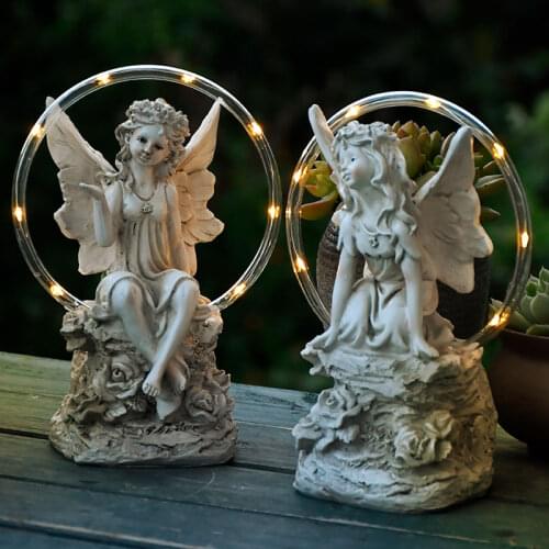 Nordic Cute Solar Night Light Angel Resin Accessories Outdoor Park Villa Figurines Decoration Balcony Garden Furnishing Crafts