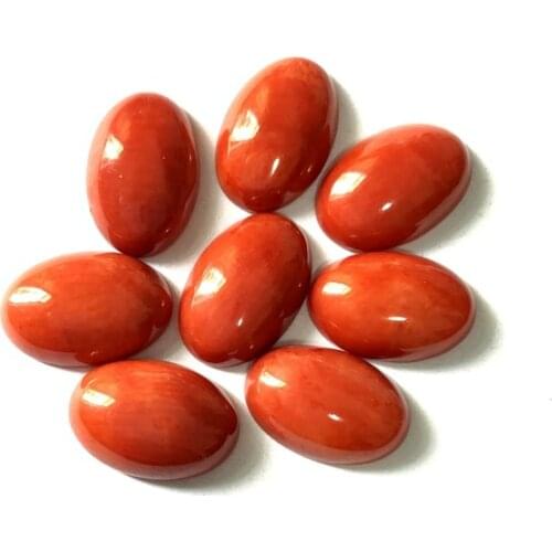 Wholesale 5pcs/lot Natural Orange Red Coral Bead Cabochon Jewelry Ring Face 8x12mm Oval Gem stone Beads Cabochons
