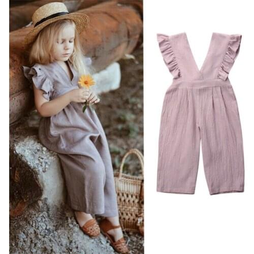 1-6T Infant Baby Girls Kids Ruffle Jumpsuit Summer Clothes Toddler Solid Sleeveless Summer Jumpsuit Playsuit Outfit Clothes