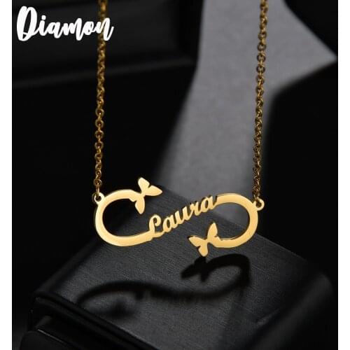 Diamon 2020 New with Personalized Infinity Symbol for Women Butterfly Nameplate Jewelry Stainless Steel Custom Letter Necklace