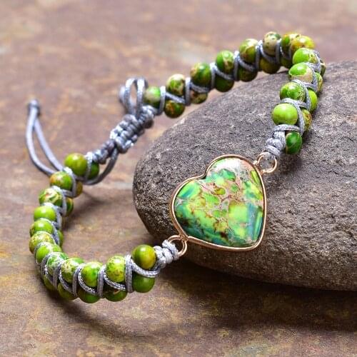 Natural Heart-shaped Stone Beaded Braided Bracelet for Women Best Friend Bracelet Bohemian Yoga Female Jewelry Wholesale