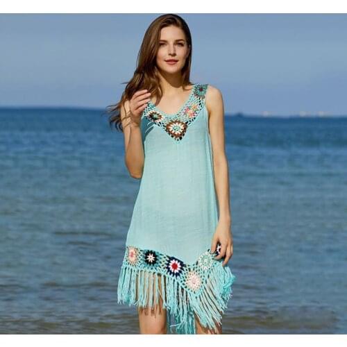 Crochet Beach Cover-Ups Long Knitted Beachwear Swimsuit for Women Summer Tunic Coverup Vestido Playa Mujer White Dress 202