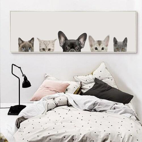 07G Simple Funny Dog Cat Peep Banners Canvas Art Painting Print Poster Picture Wall Living Room Bedside Home Decoration