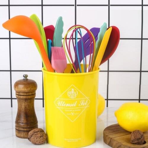 Rainbow Color Non-stick Cookware Cooking Utensils Sets Baking Tools Kitchenware Accessories 10pcs Set With Storage Barrel Set