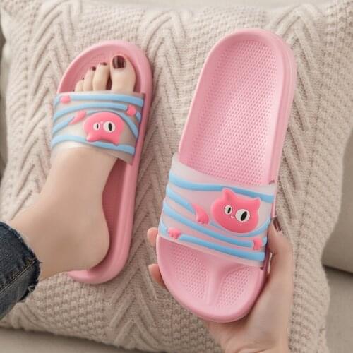 Summer Slippers Sandals Women Cute Lovely Cat Non-Slip Floor Flat Shoes Indoor Flip Flops Bathroom Beach Women Men Couple Slides