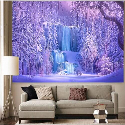 Simsant Winter Ice Castle Tapestry Fairytale Princess Girl Art Wall Hanging Tapestries for Living Room Home Decor