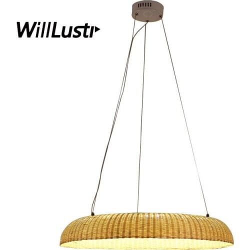 Modern Pendant Lamp Minimalist Annular LED Bamboo Knitted Restaurant Cafe Bar Teahouse Canteen Handmade Hanging Suspension Light