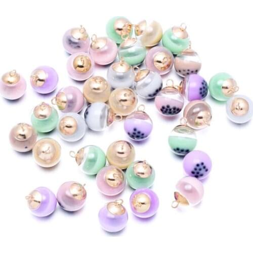 5 Pcs Ball Shape Glass Pendants Resin Pink Green Purple White Coffee Color Glass Charms for Jewelry Making Necklace