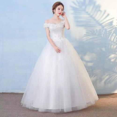 Wedding Dress Boat Neck Elegant Short Sleeves Embroidery Lace Up New Sequins Floor-Length Plus Size Wedding Gowns For Women G322