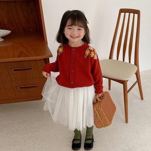 Girls Sweater Babys Coat Outwear 2021 Red Beige Thicken Warm Winter Autumn Knitting Cardigan Christmas Gift Childrens Clothing