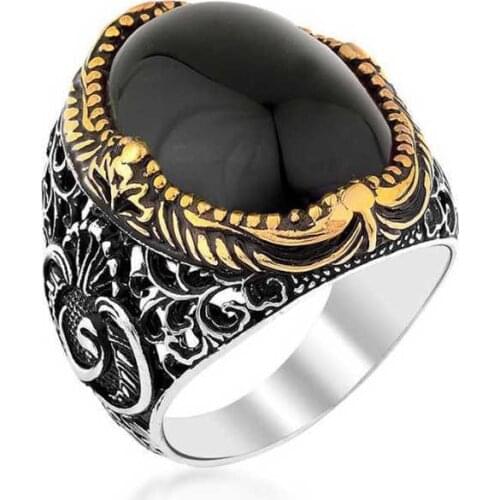 Tevuli 925 Sterling Silver Black Onyx Cubic Zirconia Men Ring