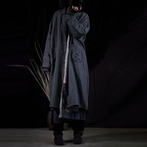 Women Linen Patchwork Trench Coat Outerwear Ladies Flax Coat Female Long Coat Spring Autumn Topcoat Vintage