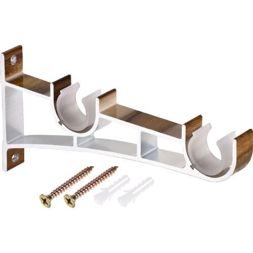 Uxcell Curtain Rod Bracket, 4pcs Fit for 1" Dia. Drapery Rod Aluminum Alloy Holder Brackets, 7.9" Long Golden Wood Color