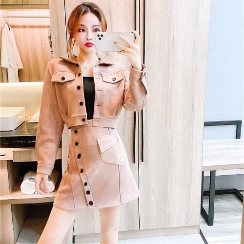 2021 Women Autumn Winter Vintage 3 Pcs Set Female Single Breasted Coat + Short Top + Mini Skirt Suit Lady Casual Loose Set D404