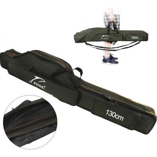 130cm Army Green Double Layer Large Capacity Collapsible Fishing Rod Bags Canvas Sea Fishing Tackle Foldable Package