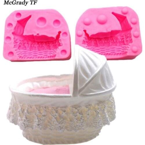 2pcs/set Baby Cradle Mold, Baby Car Mold, Sugar Silicone Mold Chocolate Cake Decoration Mold