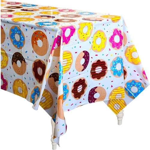 4pcs Donuts Party Tablecloth Picnic Pink Sweet Theme Parties Banner Decor Disposable Plastic Tableware Supplies for Children