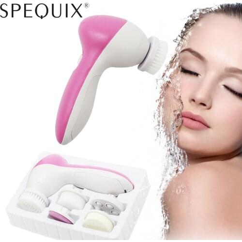 5 in1 Electric Face Cleaner With Brushes Facial Care Acne Facial Massager Skin Beauty Tools Soft Machine Beauty Massager Brush