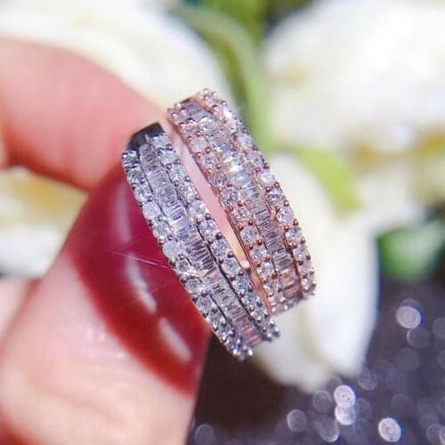 AEAW Real 18K 0.4ct 3 Rows Pave Setting Full Eternity Band Ring 18K Solid white Gold Diamond Wedding Engagement Ring