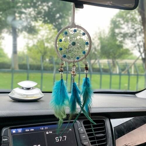 Car Dream Catcher Pendant With Feathers Handmade Wall Hanging Indoor Ornament Girls Kids Gifts Home Room Decoration Wind Chimes