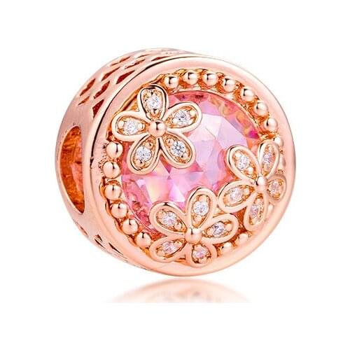 Beads For Jewelry Making Sparkling Pink Daisy Flower Charm Sterling Silver Jewelry Fashion Charms Fits Original Silver Bracelets