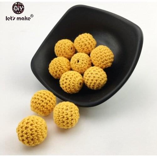 Lets make 16mm Crochet Beads 10pcs Diy Nursing Necklace Accessories Beads Food Grade Wooden Teether BPA Free Baby Teether