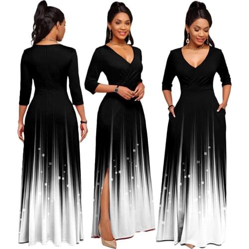 Black Elegant Vintage V-neck Maxi Dress Long Sleeve High Waist Evening Party Dresses Formal Prom Long Dress Vestidos Women 2021