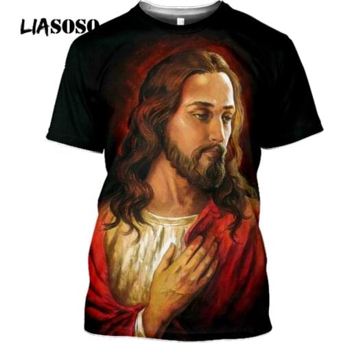 LIASOSO Anime God 3D Printing Jesus T shirt Casual Streetwear Men Harajuku Women Fashion Childrens Shirt Short Sleeves T shirt