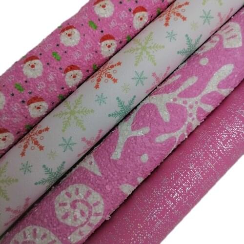 Santa Claus Printed Glitter leather, See Stars Printed synthetic leather, Iridescent Faux Leather Sheets For Bow 21x29CM KM661