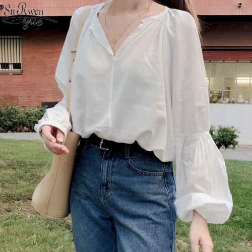 Early Autumn Women Overalls Feminine Korean Chic Solid Color Elegant V-neck Blouse Long Sleeve Womens Shirts BLUSAS 11191
