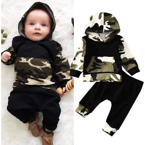 Pudcoco Boy Set 0-3Y USA Casual Toddler Baby Kids Boy Hooded Tops Pants 2Pcs Outfits Set Clothes