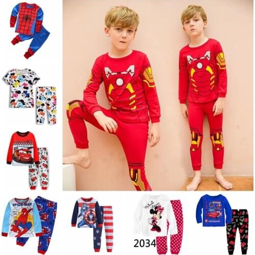 Children Clothing Set Baby Boy Sleepwear Kid Cartoon Cars Spiderman Mickey Pajamas Set Girl Cotton Pijamas Pyjamas Free Shipping