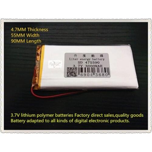 Best battery brand Free shipping 3.7 v lithium polymer battery 3000 mah 475590 mobile power supply tablet 7 'tablet