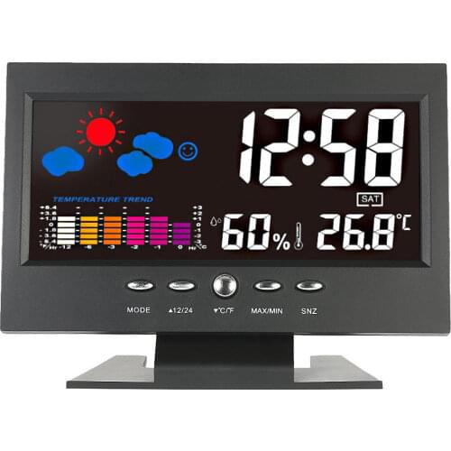 Digital Wireless Colorful Screen USB Backlit Weather Station Thermometer Hygrometer Alarm Clock Temperature Gauge Calendar