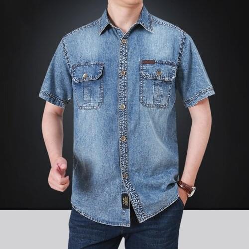 Brand Causal Camisa Denim Shirts Men 2021 Short Sleeves Men Shirt Cotton Turn-down Collar Camisa Masculina Plus Size