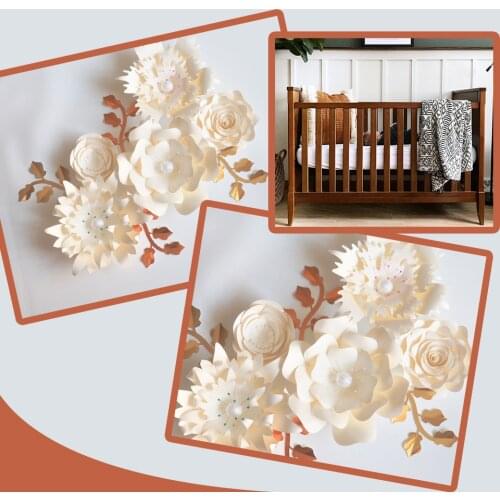 Handmade Ivory Rose DIY Paper Flowers Leaves Set For Baby Girl Nursery Wall Art Kids Room Decoration Baby Room Decor Wall Floral