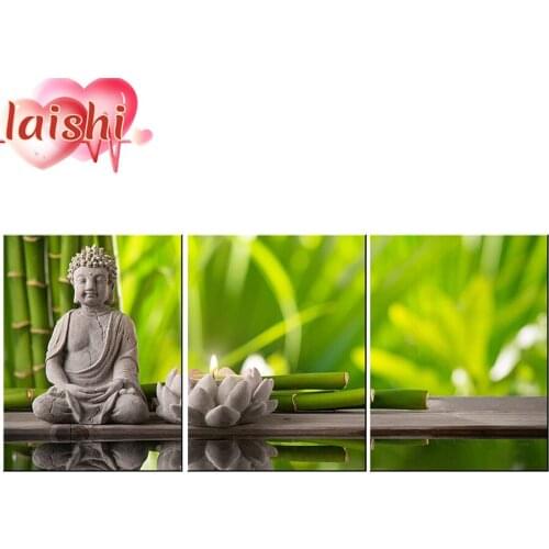 3pcs Zen, lotus, buddha, bamboo Diamond Painting Diamond Embroidery Cross Stitch Kit Mosaic Picture Gift Bedroom Decoration